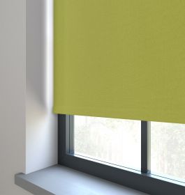 Our Amor Electric Lime Roller blind in a kitchen window.