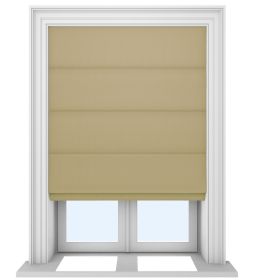 An image showing our Desert Sand roman blind in a bedroom window