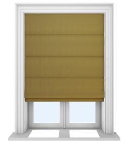 An image of a golden roman blind in a living room.