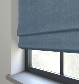 Our Rustic Weave Steel Blue Roman blind in a living room window.