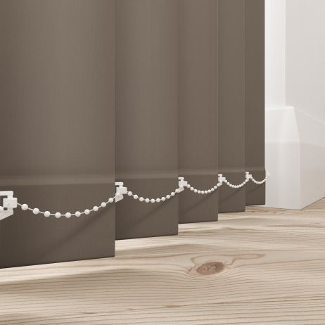 A brown vertical blind in a bathroom