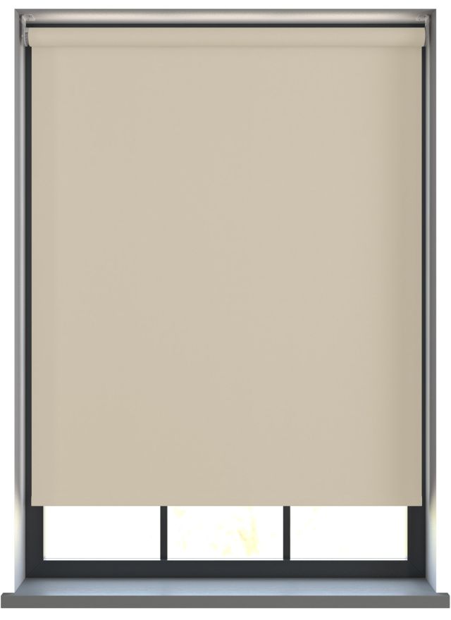 Our Amor Beige Roller blind in a living room window.
