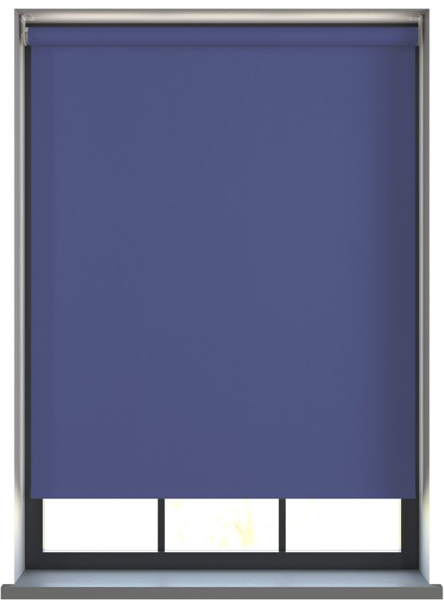 Our Amor Navy Blue Roller blind in a living room window.