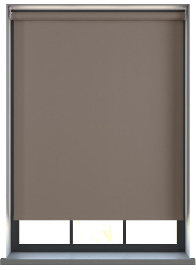 Our Amor Coffee Roller blind in a living room window.