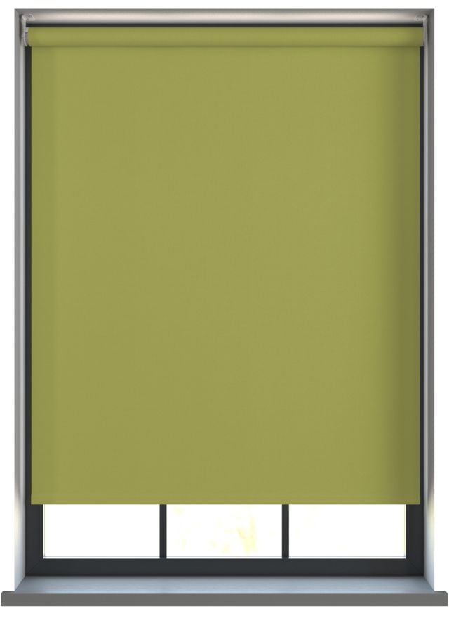 Our Amor Electric Lime Roller blind in a kitchen window.