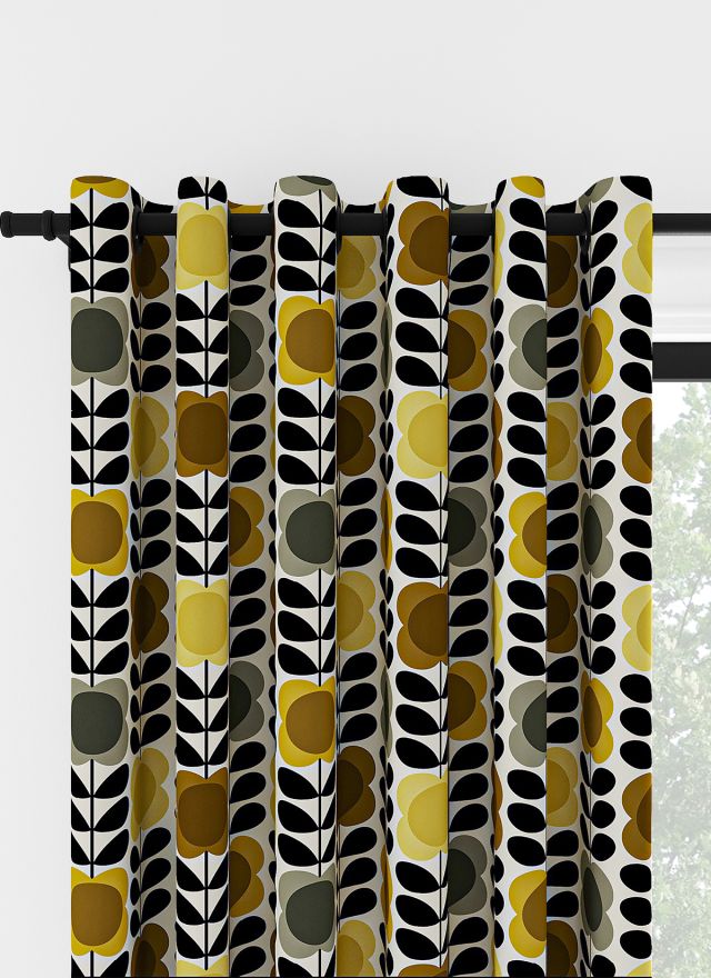 Orla Kiely Spot Flower Stem Gul &amp; Grå Öljettgardin