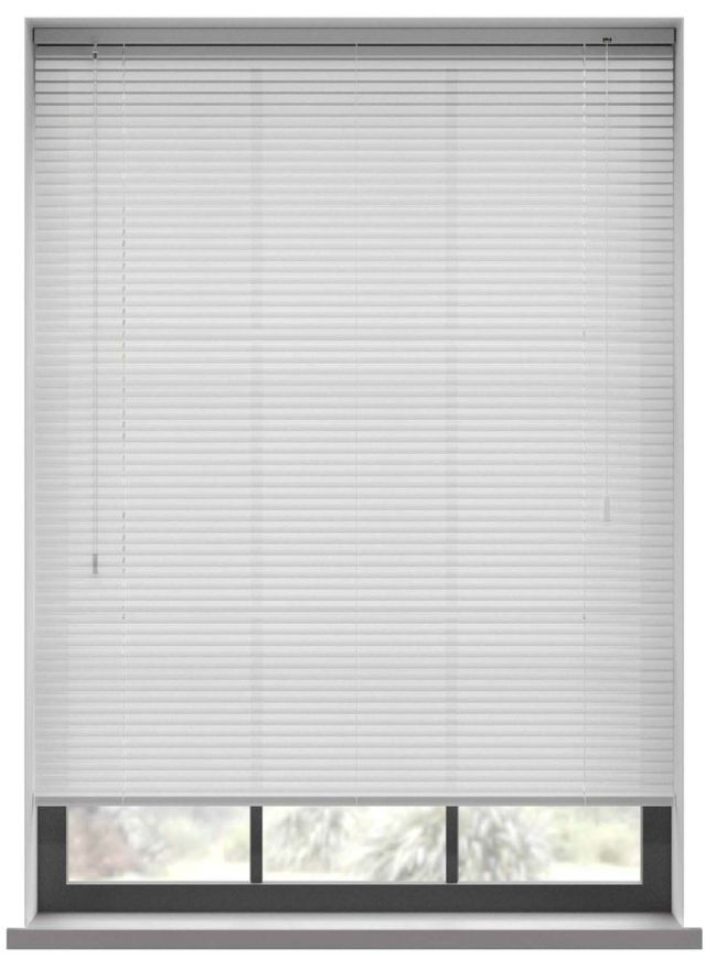 A white aluminium blind in a bathroom window