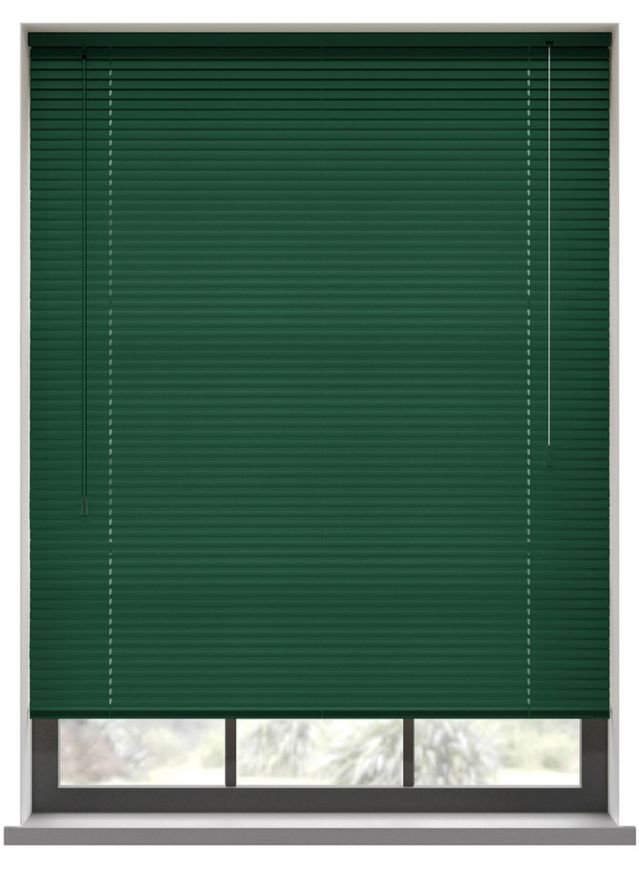 A rich green coloured aluminium venetian blind