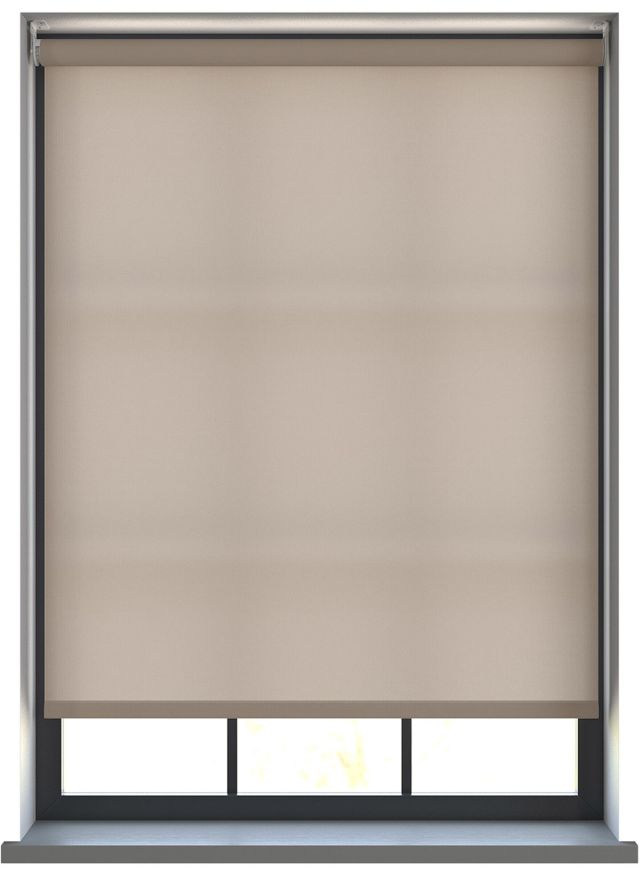 A dimout roller blind in a window