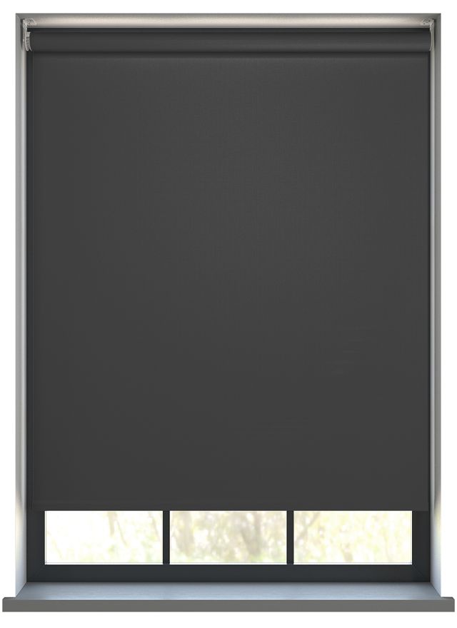 Our Gibson Jet Black  Roller blind in a bathroom window.