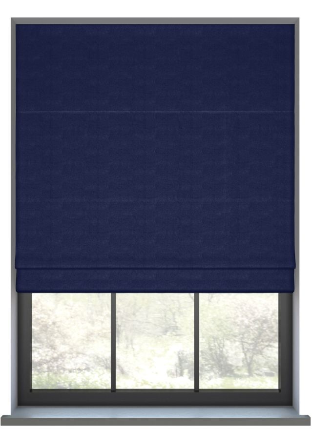 Our Rustic Weave Admiral Blue Roman blind in a living room window.