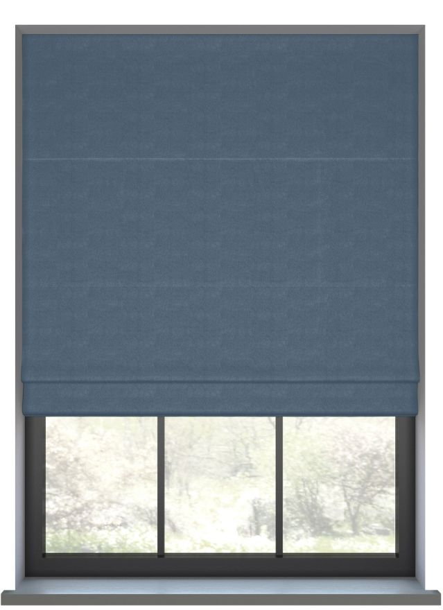 Our Rustic Weave Steel Blue Roman blind in a living room window.