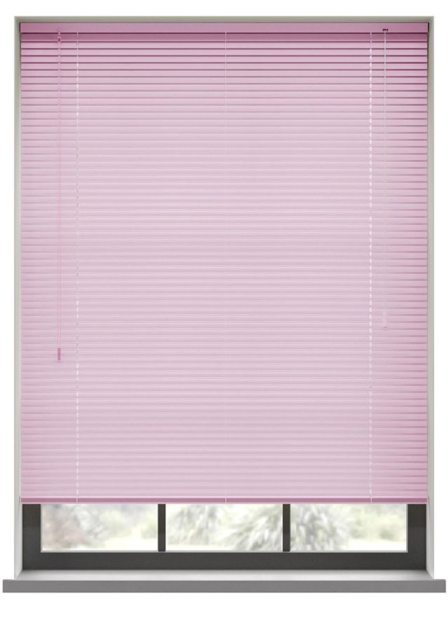 A soft pink aluminium blind in a kitchen window