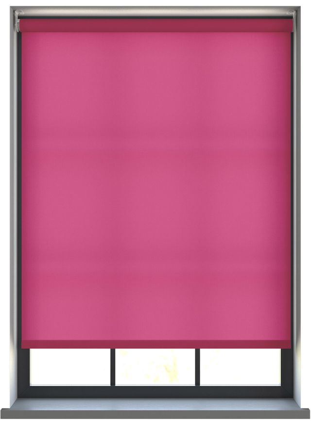 Our Burst Vibrant Pink dimout roller blind in the living room window.