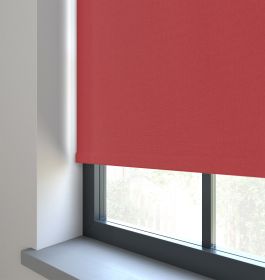 Our Amor Crimson Rose Roller blind in a kitchen window.
