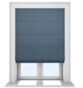 Our Rustic Weave Steel Blue Roman blind in a living room window.